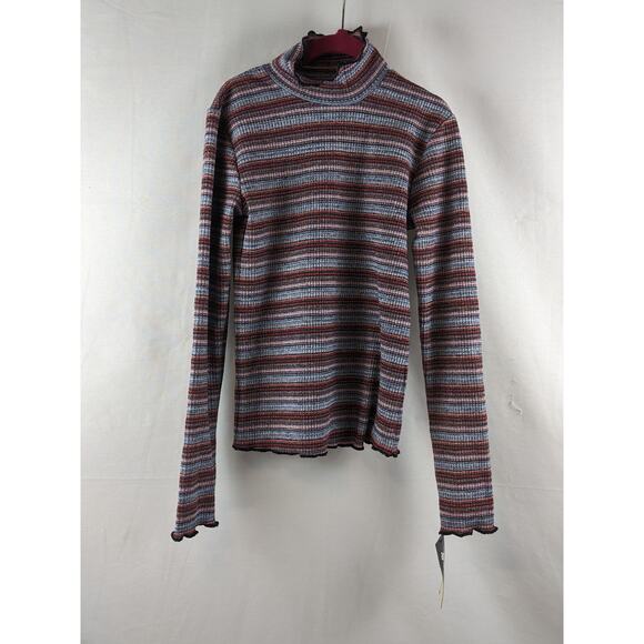 Art Class Lettuce Edge Mock Neck Top M Striped Red Metallic Pullover Long Sleeve - Picture 3 of 8